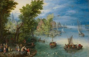 Flodlandskab af Jan Brueghel the Elder