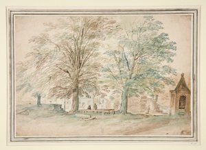 Landsbyens mødested under to gamle træer af Jan Brueghel the Elder