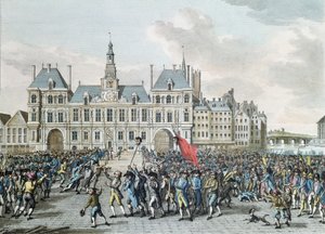 Launays og Flesselles hoveder i en promenade foran Hotel de Ville, 14. juli 1789, 1795