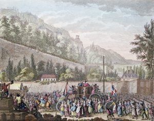 Kvinderne i Les Halles i Auteuil, da de bragte den franske kongefamilie til Paris fra Versailles den 6. oktober 1789, 1796
