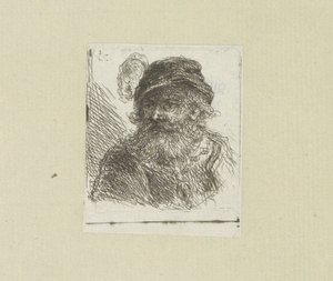 Bebaarde mand sætter pluimhoed The Compleat Work of Etchings af John Chalon / Oeuvre Complette des Eaux Fortes af Jean Chalon (serietitel) af Jan Chalon