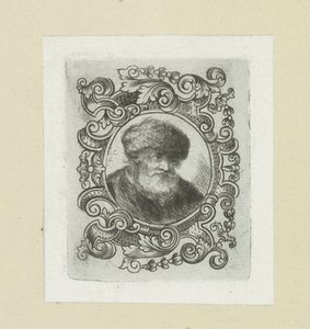 Oude mand mødte bonthoed i ornamentrand The Compleat Work of Etchings af John Chalon / Oeuvre Complette des Eaux Fortes af Jean Chalon (serietitel)