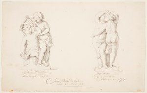 Tegning, projekter til en statuegruppe: "Venskab", "Overenskomst", 1726