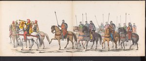 Masquerade of the Leiden Students, 1865 (plade 1) Udklædt procession holdt af medlemmerne af Leidens studentkorps den 6. juni 1865 til fejring af 290-året for Leidsche Hoogeschool, der viser: hollændernes indtog i