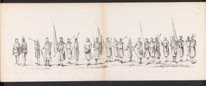 Masquerade of the Leiden Students, 1865 (plade 13) Udklædt procession holdt af medlemmerne af Leidens studentkorps den 6. juni 1865 til fejring af 290-året for Leidsche Hoogeschool, skildrer: hollændernes indtog b. af Jan Daniël Cornelis Carel Willem baron de Constant Rebecque