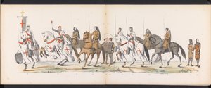Masquerade of the Leiden Students, 1865 (plade 5) Udklædt procession holdt af medlemmerne af Leidens studentkorps den 6. juni 1865 til fejring af 290-året for Leidsche Hoogeschool, der viser: hollændernes indtog i