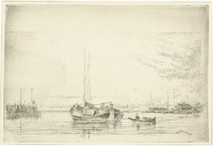Flodudsigt med pram og robåd af Jan Daniël Cornelis Carel Willem baron de Constant Rebecque