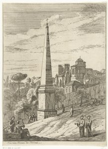 Italiensk landskab med en obelisk og udsigt over byen af Jan Frans van Bloemen