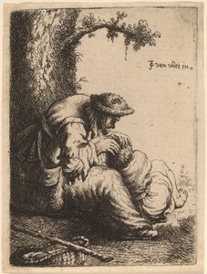 Tiggerkvinde, der flygter fra en dreng, 1632.