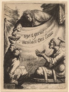 Titelside: To krøblinge modtager almisser, 1632.