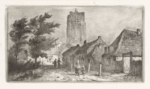 Landsbyudsigt med kirketårn