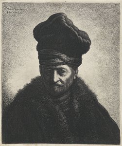 Buste af en mand med pelshat Tronies efter Rembrandt (serietitel) af Jan Gillisz. van Vliet