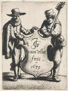 Elegant mand og en skorstensfejer nær et våbenskjold Stående figurer (serietitel) af Jan Gillisz. van Vliet