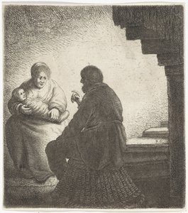 Familie sidder ved en vindeltrappe af Jan Gillisz. van Vliet