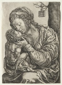 Jomfruen sidder ved foden af et træ, 1522. af Jan Gossaert