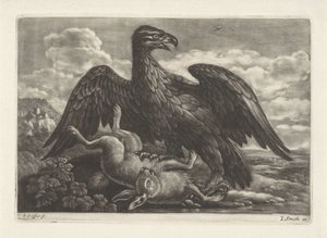 En ørn står på en hare af Jan Griffier (I) (attributed to workshop of)