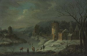 Vinterlandskab, ca. 1680-1718 (olie på kobber, monteret på træ)