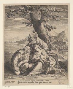 Hellig familie med Elizabeth og Johannes Døberen af Jan Harmensz. Muller