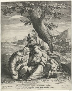 Hellig familie med Elizabeth og Johannes Døberen af Jan Harmensz. Muller