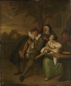 Mand med en violin i dårligt selskab af Jan Havicksz. Steen (copy after)