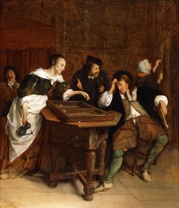 Gentlefolk spiller backgammon i et interiør af Jan Havicksz. Steen
