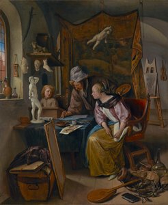 The Drawing Lesson, ca. 1665 (olie på panel) af Jan Havicksz. Steen