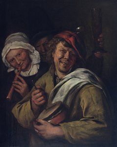 Rommelpotten: Interiør med tre figurer (olie på panel) af Jan Havicksz. Steen