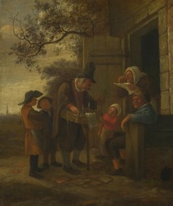 En kram, der sælger briller uden for et sommerhus, ca. 1653 af Jan Havickszoon Steen