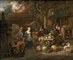 Markedsscene (panel) af Jan Havickszoon Steen