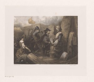 Kvinde og soldater ved en byport, muligvis Kenau Simonsdatter af Jan Hendrik van de Laar