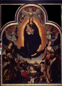 ""La Vierge en Gloire"" (Jomfruens forherligelse) Blandt karaktererne omkring Jomfruen og Jesus Kristus: Kong David, der spiller harpe, den romerske kejser Augustus (Caius Julius Caesar Octavianus Augustus) (63 f.Kr.-14 e.Kr.), profeter