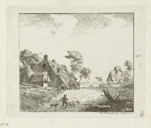 Landskab med hyrde og får på to gårde af Jan Izaak van Mansvelt
