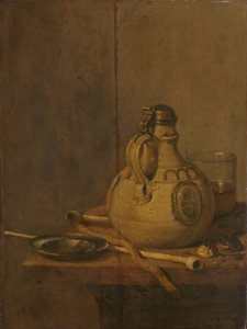 Stilleben med stentøjskande og rør af Jan Jansz. Treck