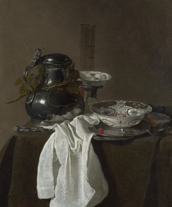 Stilleben med en tinflag og to Ming-skåle, 1651 af Jan Jansz. Treck