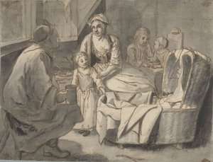 Interiør med en familie med børn af Jan Josef Horemans (II) (possibly)