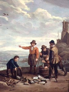 Fiskere på en strand af Jan Josef the Elder Horemans