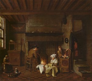 Interiør scene, ved siden af skorstenen
