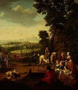 En elegant hawking-fest hvilende i en park af Jan Josef the Younger Horemans