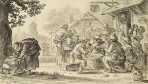 A Farmers Card Game foran kroen, 1624 (blyant, pen og blæk og pensel på papir)
