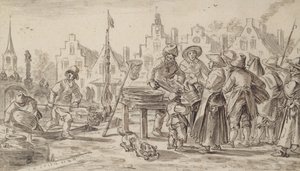 Fishmarket, 1624 (pen og pensel og brunt blæk på papir) af Jan Josephsz van Goyen