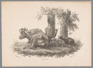 En ko og tre får Beesten Studien af ​​J. Kobell efter Paul Potter Nr. 1 (serietitel) af Jan Kobell (III)