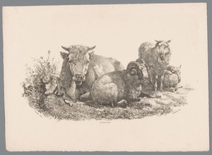 Ko, vædder og to får Beesten Studien af ​​J. Kobell efter Paul Potter Nr. 1 (serietitel) af Jan Kobell (III)