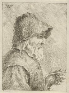 Gammel mand med skæg og en pibe i hånden af Jan Lauwryn Krafft (I) (attributed to)