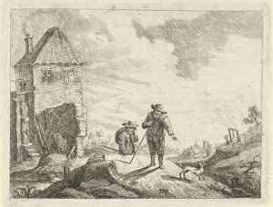 To landmænd med en hund på en landevej af Jan Lauwryn Krafft (I) (possibly)