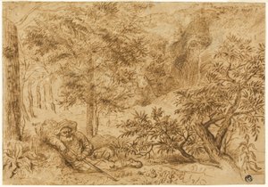 Landskab med hyrde, der sover under et træ af Jan Lievens