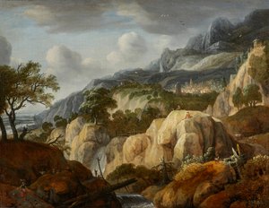 Bjerglandskab med en tegner af Jan Looten