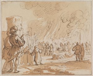 180 katharer eller albigenser brændes uden for Minerve i 1210