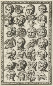 28 hoveder af mennesker og dyr (28 koppen van mennesker en dieren). 1682 af Jan Luyken