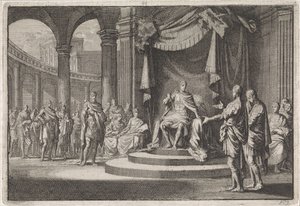 Alexander og Aristobulos forsvarer sig over for kejser Augustus af Jan Luyken