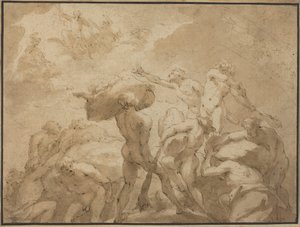 Battle of the Gods and Giants from Mount Olympus and Mount Othrys (pen og brunt blæk med brun lavering på lagenpapir)
